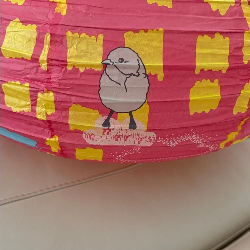 Mimi'Lou Pink & Yellow Birds & Clouds Paper Lantern NEW